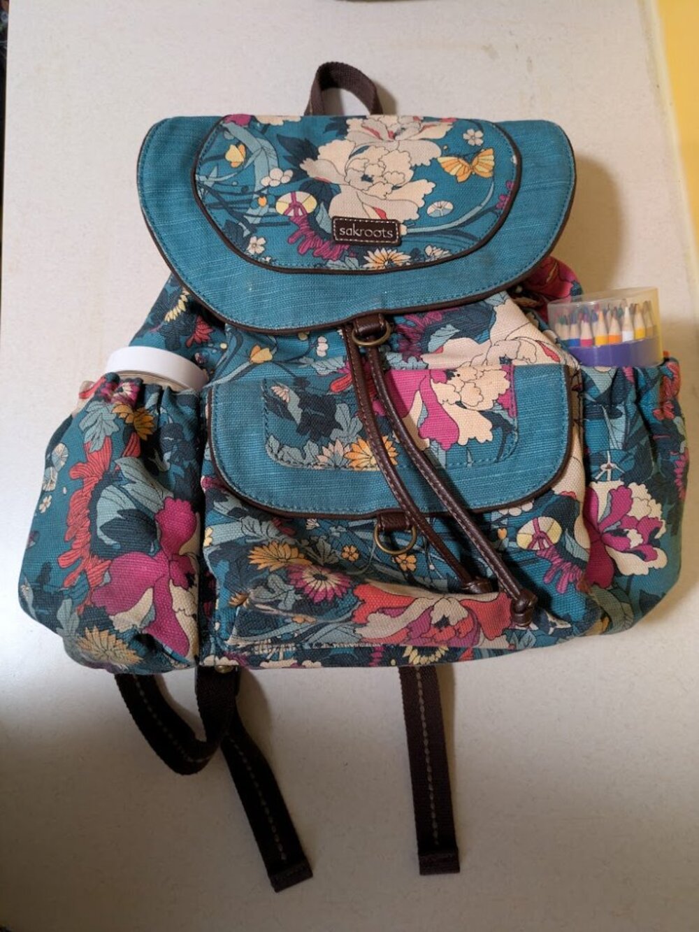 Floral Sakroots Drawstring Flap Backpack and Pouch - Picture 5 of 7